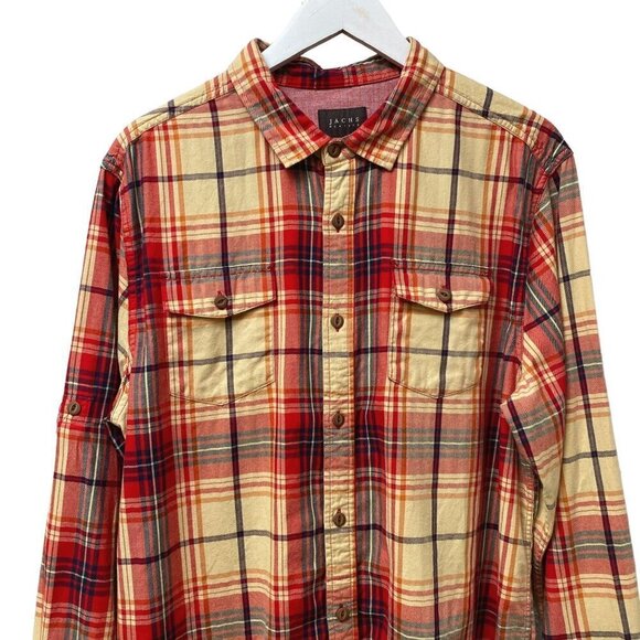 JACHS Mens Shirt Size Large 100% Cotton Red Plaid Long Sleeve Button up Utility - Picture 3 of 12